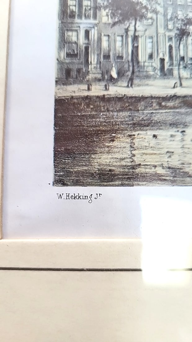 Pair of Framed Wilem Hekking Amsterdam Canal Church Litho, Singel and Keizersgracht, Gold Frames - 8
