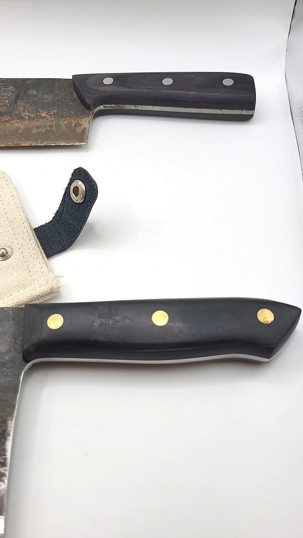 Coolina 2-Piece Cleaver Knife Lot with Black Handles and Canvas Sheath - 4