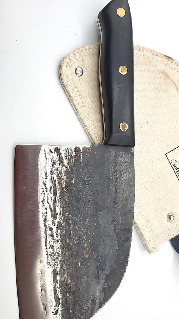 Coolina 2-Piece Cleaver Knife Lot with Black Handles and Canvas Sheath - 5