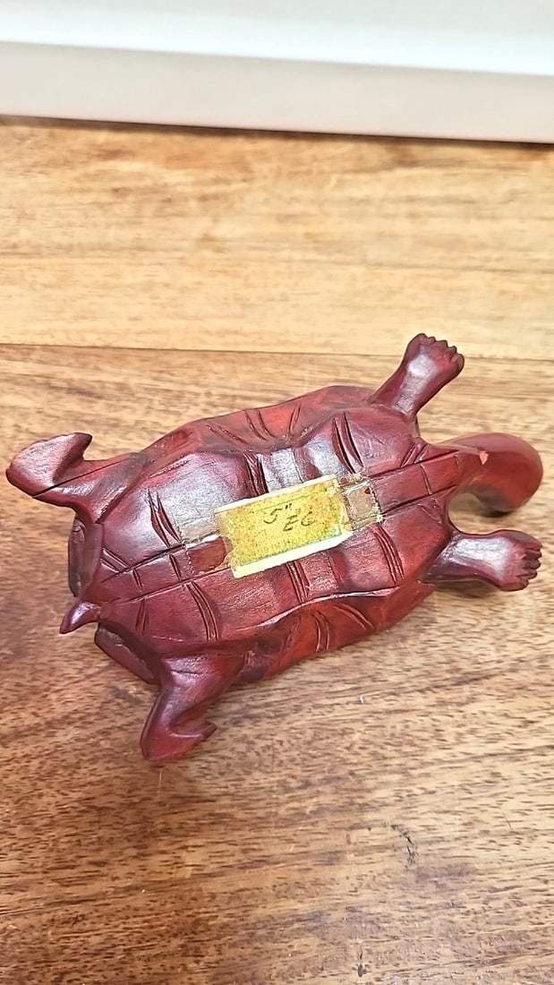 Pair of Chinese Carved ironwood Turtle Figurines with Carved Shell Detail - 5