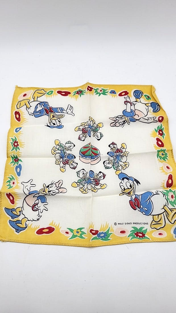 Walt Disney Productions Donald Duck Daisy Huey Dewey Louie Handkerchiefs Lot of 2 - 2