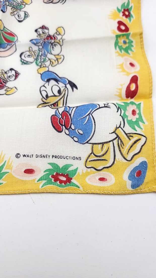 Walt Disney Productions Donald Duck Daisy Huey Dewey Louie Handkerchiefs Lot of 2 - 3