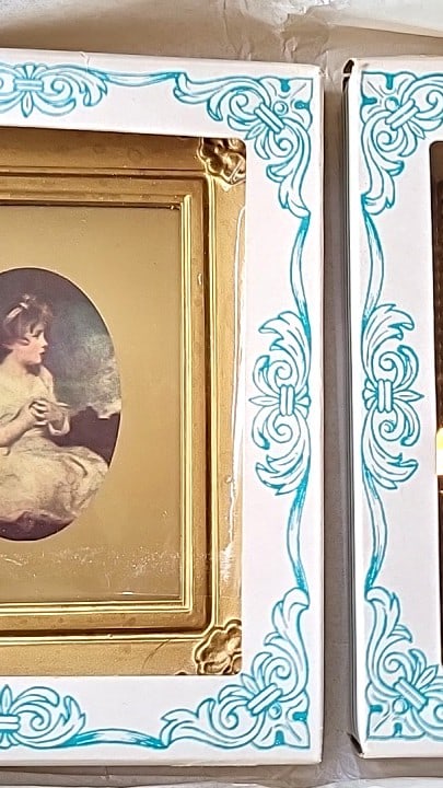 Vintage Crest-Wood Framed Pictures Gold-Tone Frames Oval Floral and Girl Prints. New in box: New in box 10 x 12 x 1.5 1.5 lb Low Estimate: 12.00 High Estimate: 45.00