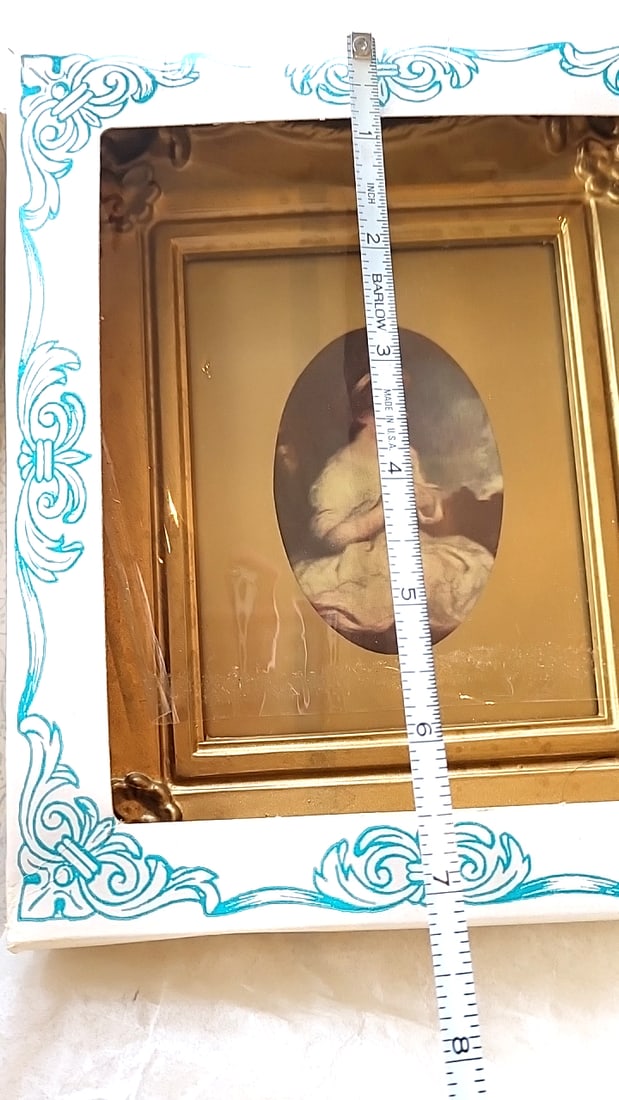 Vintage Crest-Wood Framed Pictures Gold-Tone Frames Oval Floral and Girl Prints. New in box - 8