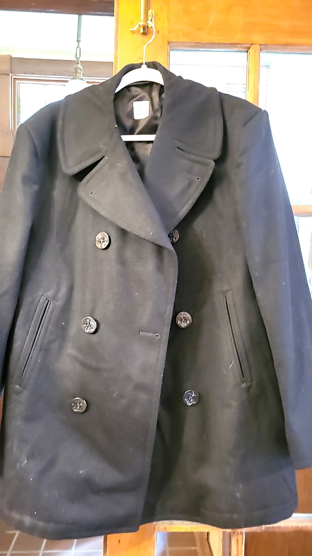 US Navy Black Wool Peacoat Double-Breasted Anchor Buttons Size 40R NSN 8405-01-154-5783 - 6