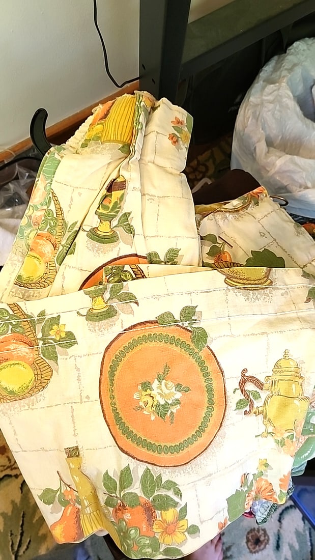 3 Kitchen Floral Fruit Teapot Print Fabric Curtains with Metal Grommets. One rod valence - 2