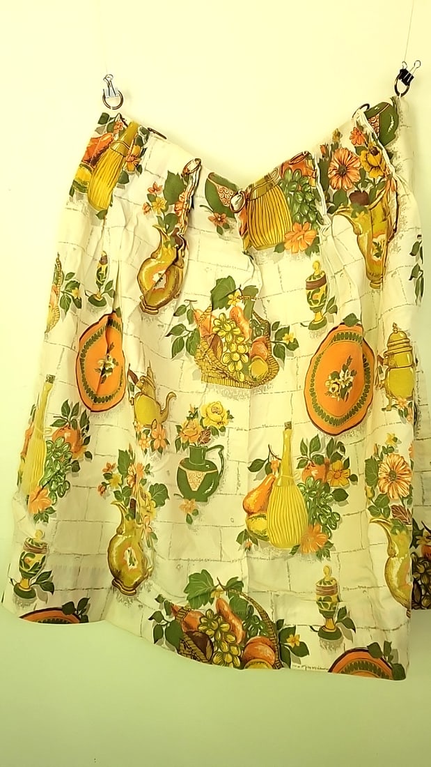 3 Kitchen Floral Fruit Teapot Print Fabric Curtains with Metal Grommets. One rod valence - 4