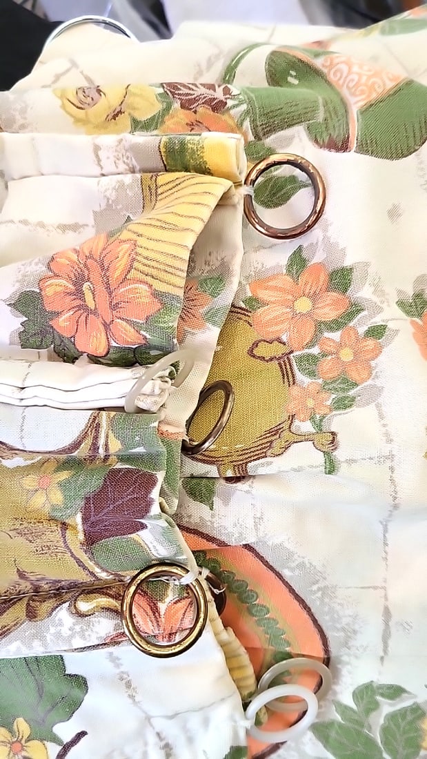 3 Kitchen Floral Fruit Teapot Print Fabric Curtains with Metal Grommets. One rod valence - 5