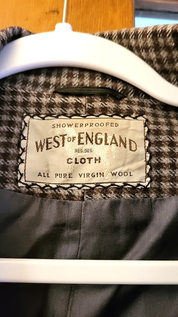 West of England Cloth Pure Virgin Wool Houndstooth mens Overcoat Brown Gray tweed - 2