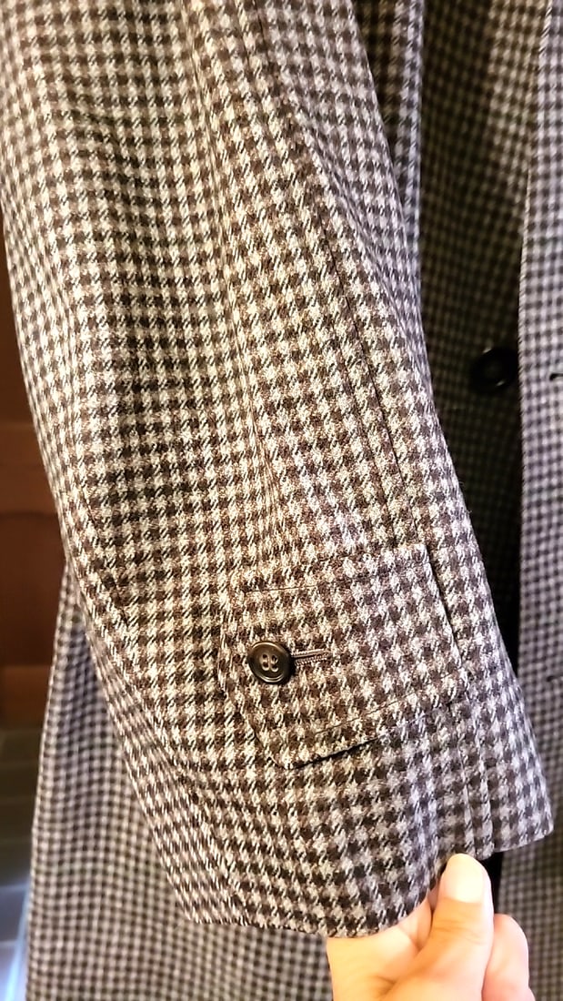 West of England Cloth Pure Virgin Wool Houndstooth mens Overcoat Brown Gray tweed - 4
