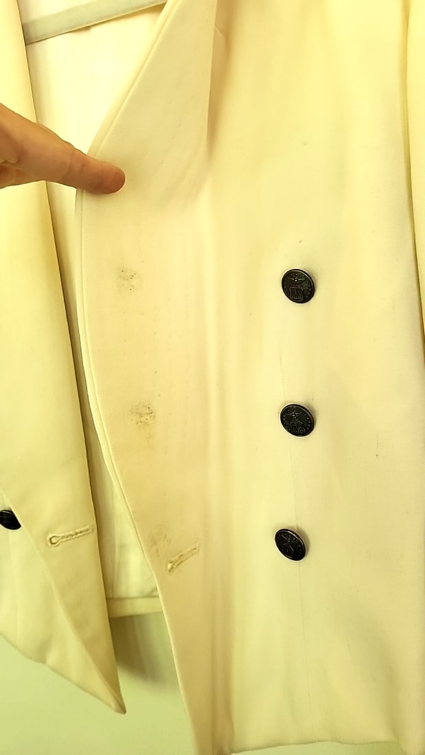 James S. Lee and Co. Ivory Cropped Tuxedo Jacket Shawl Collar Crest Buttons - 7