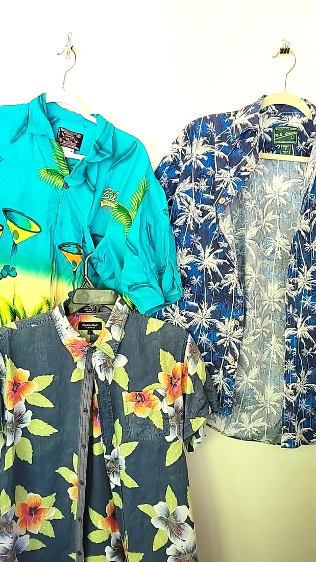 3 mens Hawaiian shirts. Eighty Eight Platinum, Basically, NE Limited.: No visible rips or stains Sizes small, medium and large. 2 lb Low Estimate: 15.00 High Estimate: 30.00