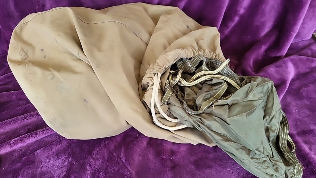 Olive Drab Nylon Parachute Canopy with Suspension Lines: 20x20x15 8 Low Estimate: 40.00 High Estimate: 150.00
