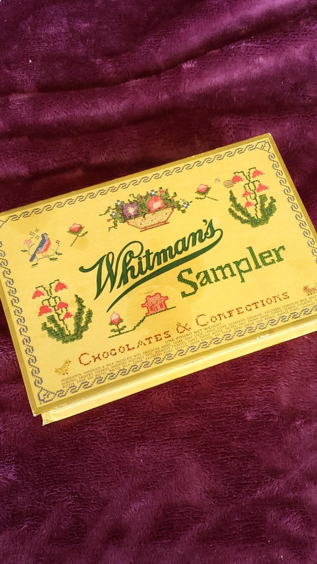 Whitman's Sampler Chocolate Confections Box with Vintage Cocktail Stirrers & Restaurant Coasters - 5