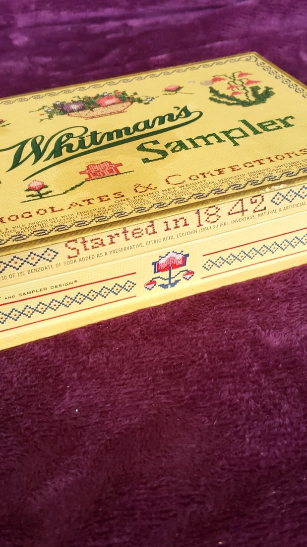 Whitman's Sampler Chocolate Confections Box with Vintage Cocktail Stirrers & Restaurant Coasters - 6
