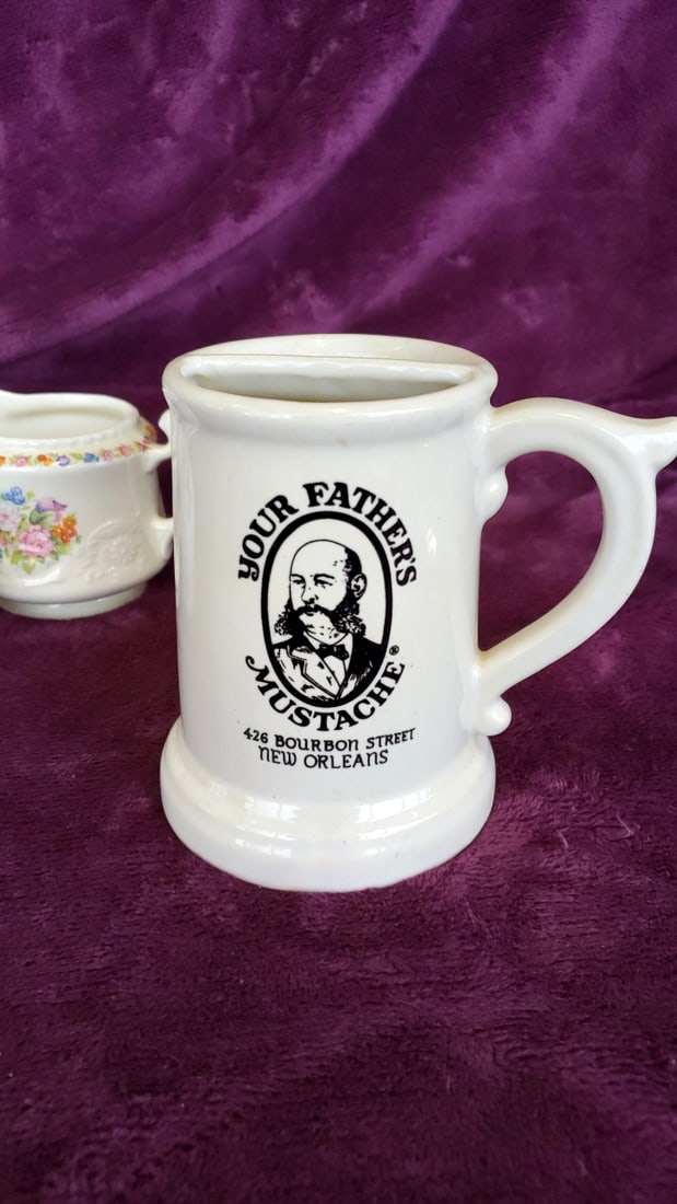 Assorted Ceramic Decor Lot: Your Father's Mustache New Orleans Mug, Floral Creamer, Mosaic Tray - 5
