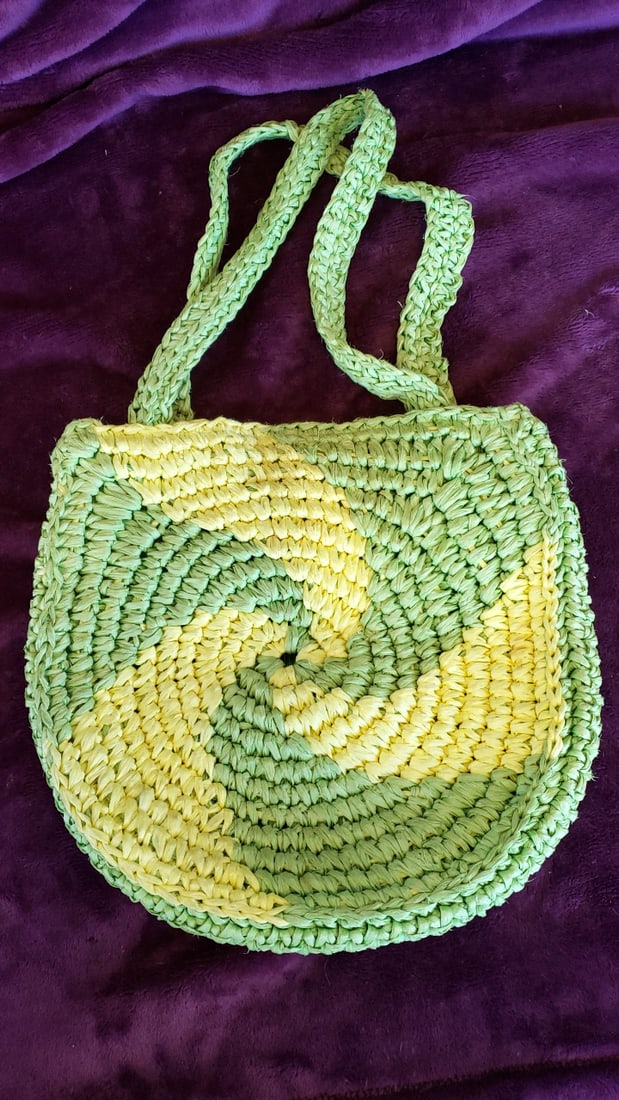 Wm. A. Hambelton Green Yellow Woven Straw Shoulder Bag Orange White Drawstring Bag AS IS - 2