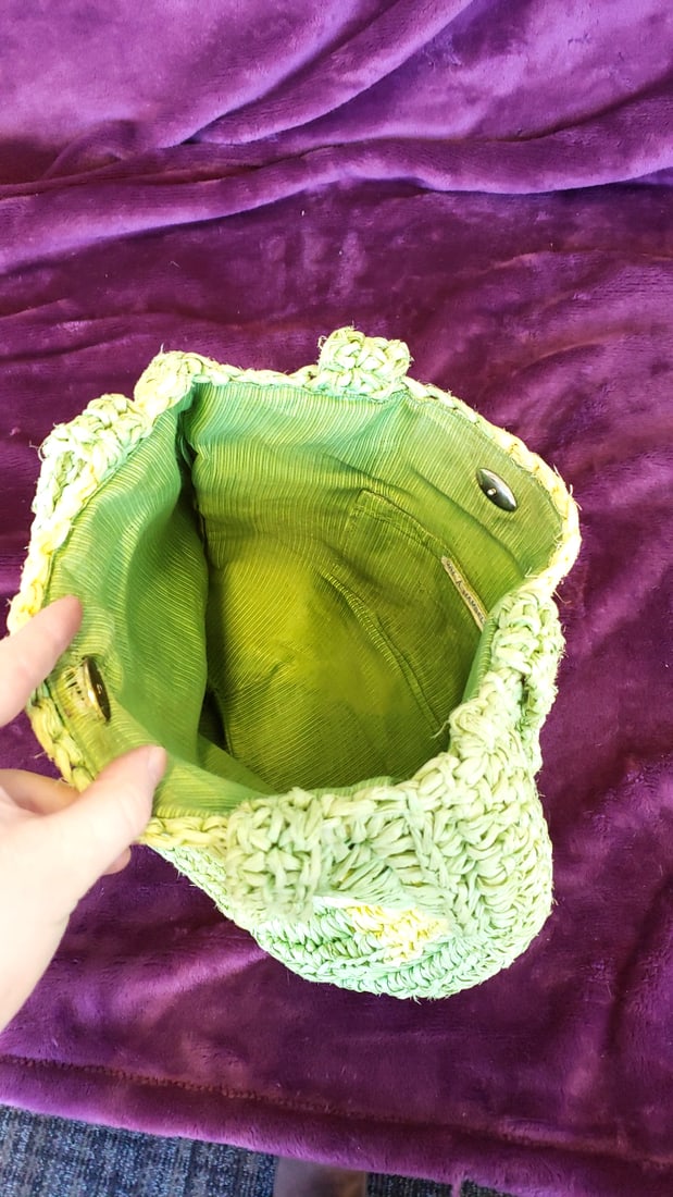 Wm. A. Hambelton Green Yellow Woven Straw Shoulder Bag Orange White Drawstring Bag AS IS - 3