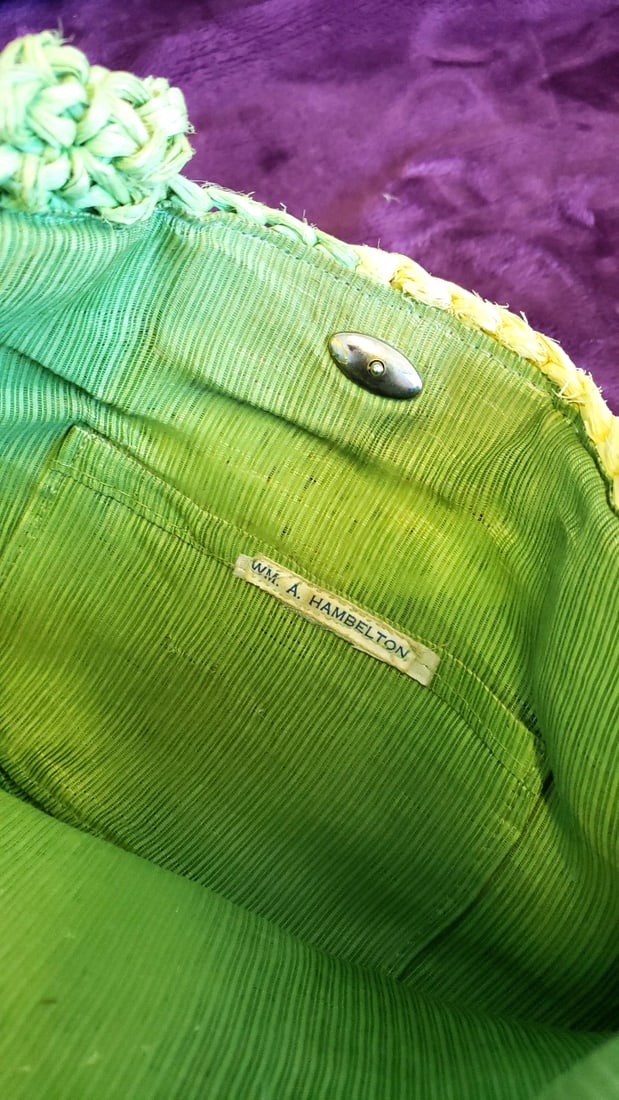 Wm. A. Hambelton Green Yellow Woven Straw Shoulder Bag Orange White Drawstring Bag AS IS - 4