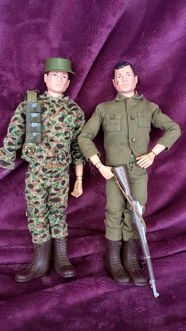 Vintage Hasbro GI Joe 12-Inch Military Action Figures with Uniforms, Rifle and Ammo Belts: Missing hand- battle injury 12x7x3 1lb Low Estimate: 30.00 High Estimate: 200.00