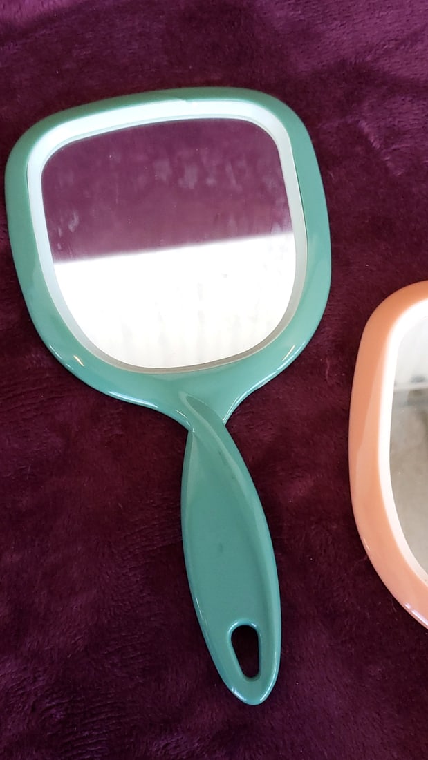 Plastic Handheld Vanity Mirrors & Folding Comb Mirror Set, Teal Peach Amber - 5