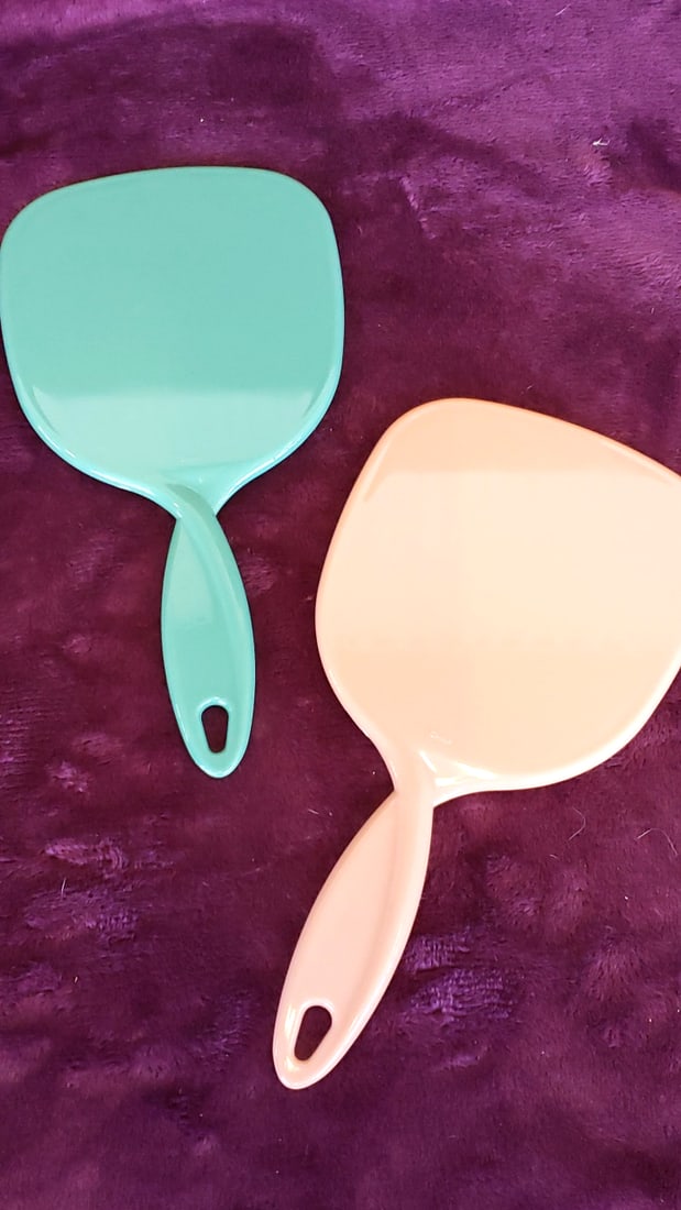 Plastic Handheld Vanity Mirrors & Folding Comb Mirror Set, Teal Peach Amber - 6