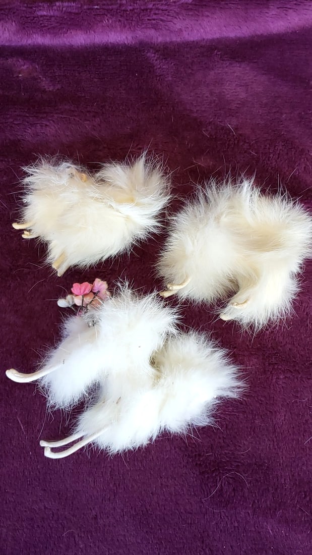 Lot of 3 White Faux Fur Dog Figurines with Chain and Flower Accents - 5