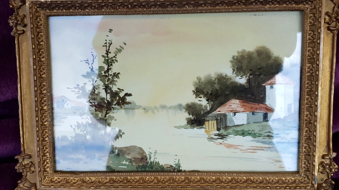 Lot of 3 Framed Art Prints: Japanese Geisha, Castle and Landscape with Orange Tassel Cord - 7