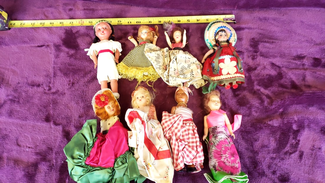 Lot of 8 International Souvenir Dolls in Traditional Dress, 7-13 in - 2