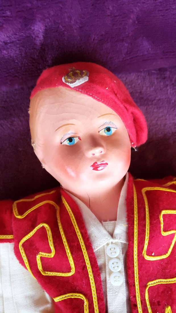 Greek Evzone Tsolias Folk Costume Dolls Red & Blue Vests Lot of 2 - 2