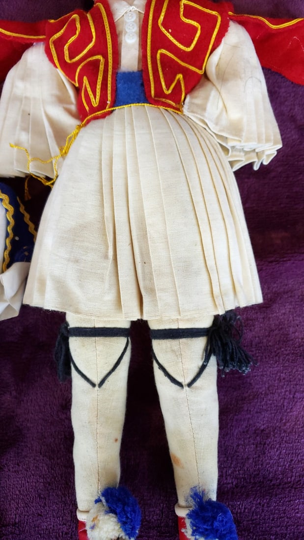 Greek Evzone Tsolias Folk Costume Dolls Red & Blue Vests Lot of 2 - 3