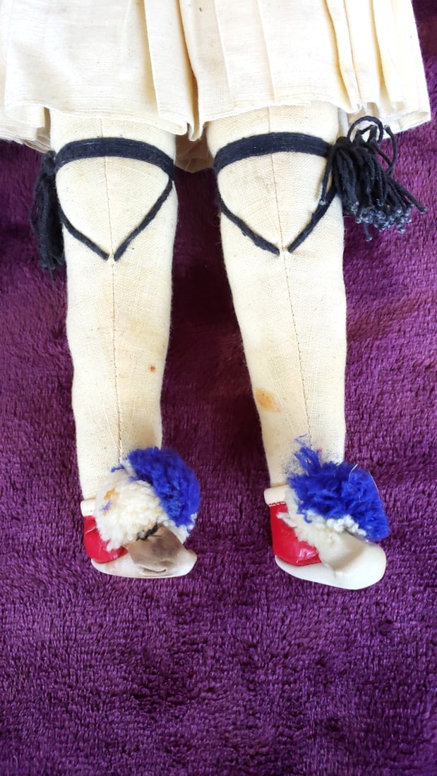 Greek Evzone Tsolias Folk Costume Dolls Red & Blue Vests Lot of 2 - 4