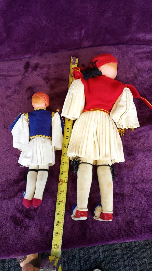 Greek Evzone Tsolias Folk Costume Dolls Red & Blue Vests Lot of 2 - 5