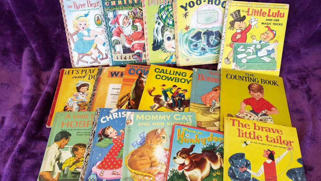 Vintage Children's Book Lot with Little Golden Books, Little Lulu, Three Bears, Yoo-Hoo, Mommy Cat: 8.5 x 10.5 x 3.2 4.8 lb Low Estimate: 12.00 High Estimate: 45.00