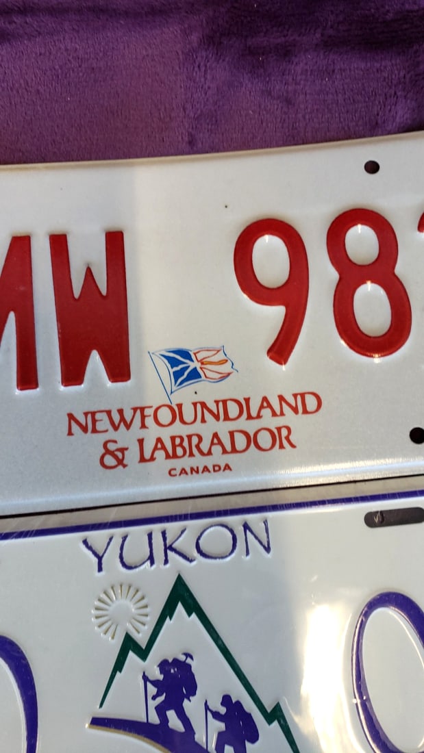 Lot of 2 Canadian License Plates Newfoundland & Labrador CMW 983 and Yukon 20 01 - 3