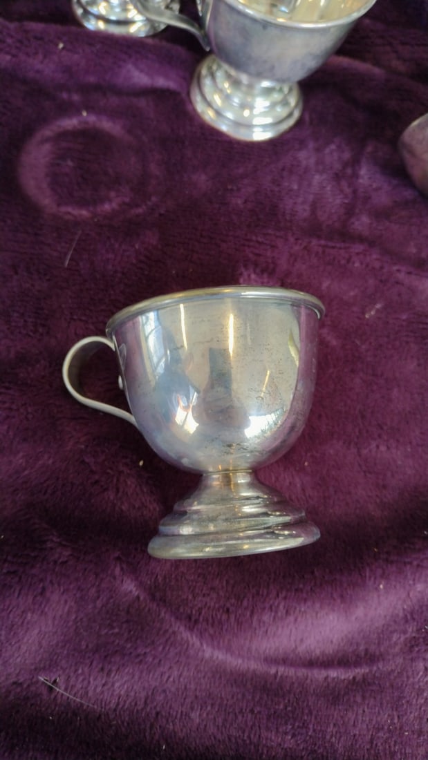 Nickel Silver Footed Punch Bowl Set with Ladle and 12 Handled Cups - 3