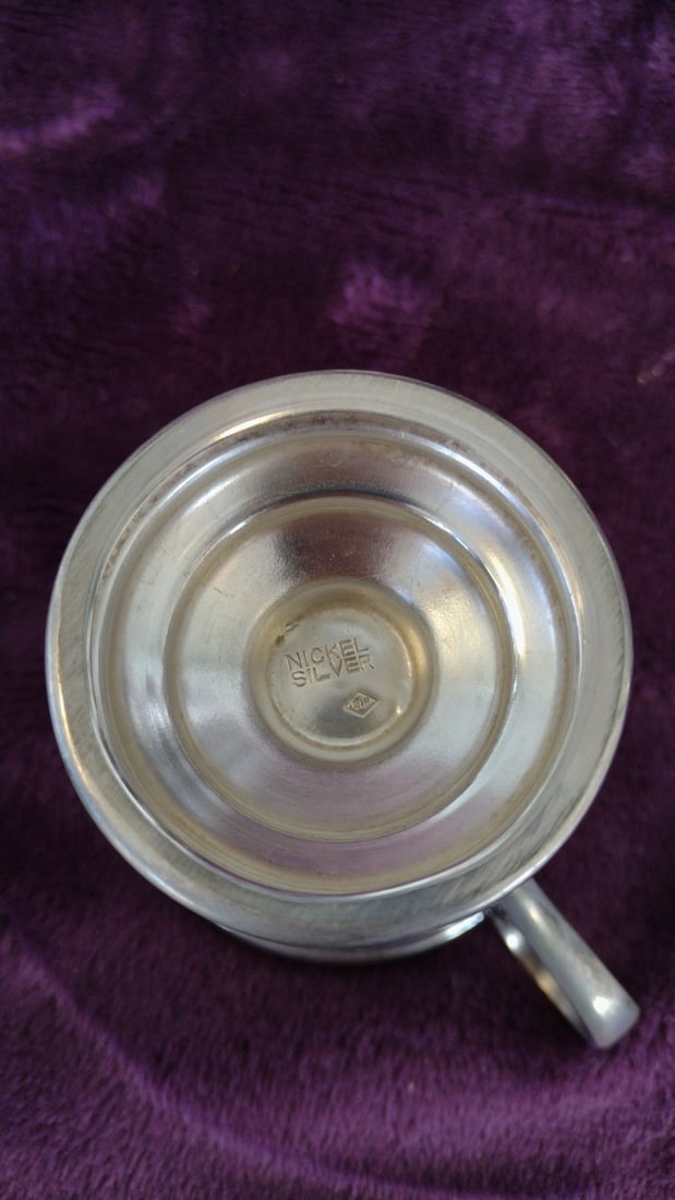 Nickel Silver Footed Punch Bowl Set with Ladle and 12 Handled Cups - 4