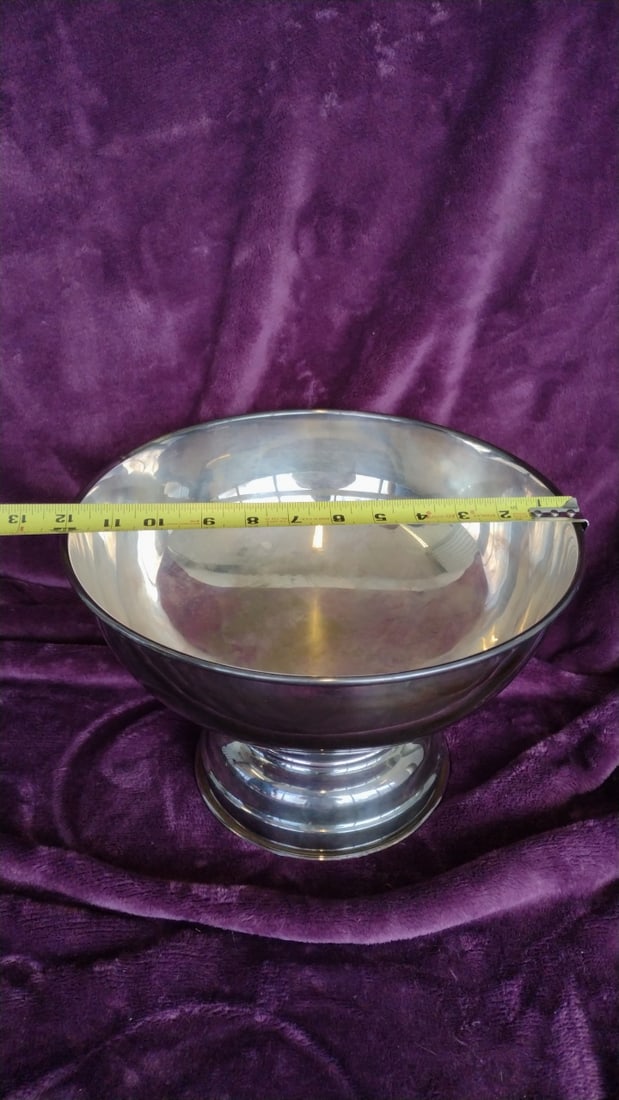Nickel Silver Footed Punch Bowl Set with Ladle and 12 Handled Cups - 5