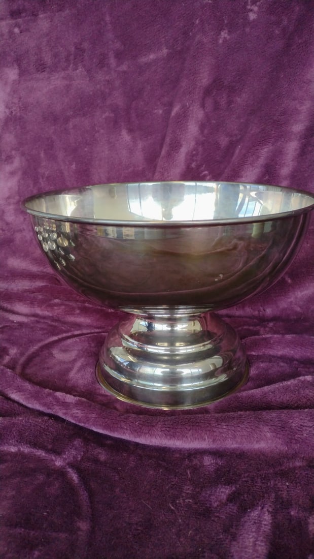 Nickel Silver Footed Punch Bowl Set with Ladle and 12 Handled Cups - 8
