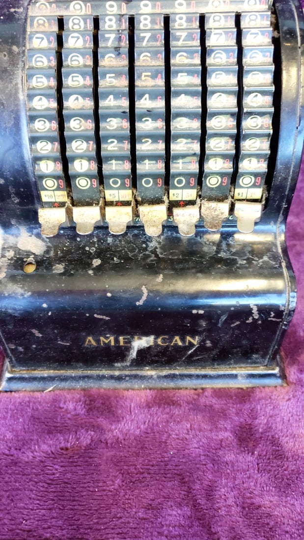 American Can Mechanical Adding Machine Calculator Black Metal Hand-Crank 8-Column - 3