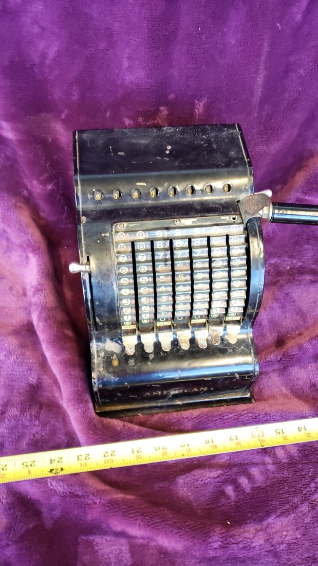 American Can Mechanical Adding Machine Calculator Black Metal Hand-Crank 8-Column - 5
