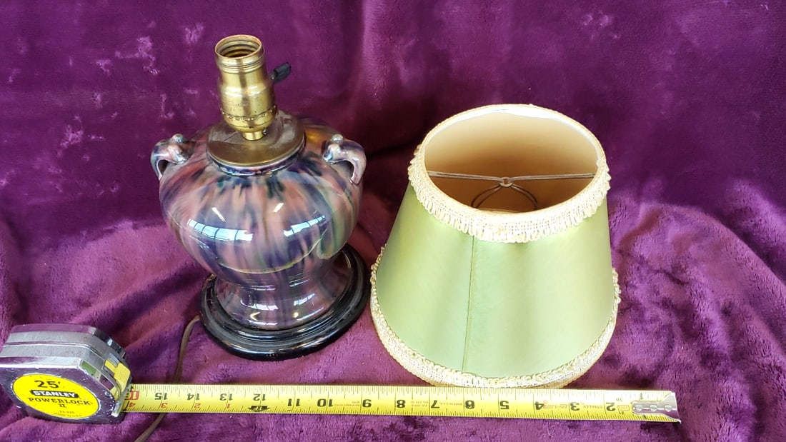 Made in Japan Iridescent Lusterware Ceramic Urn Table Lamp with Green Shade - 4