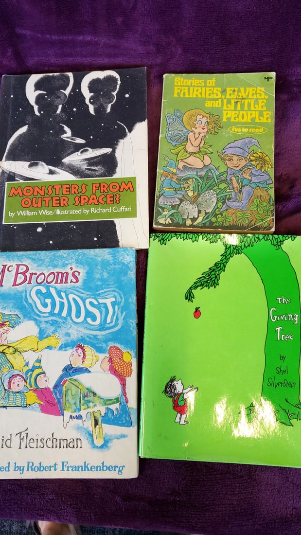 Lot of 4 Children's Books: The Giving Tree, McBroom's Ghost, Monsters from Outer Space & Fairies: 12x12x4 5 Low Estimate: 5.00 High Estimate: 20.00