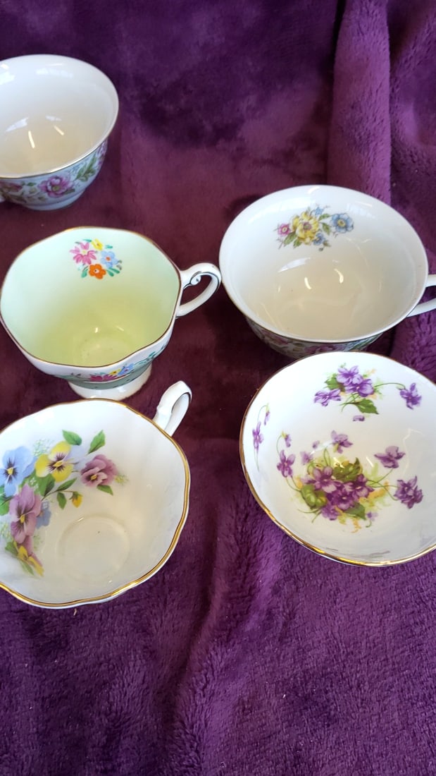 Lot of 10 Floral Fine Bone China Teacups: Foley, Rosina, Royal Jackson, Royal Windsor, Woodlands - 2
