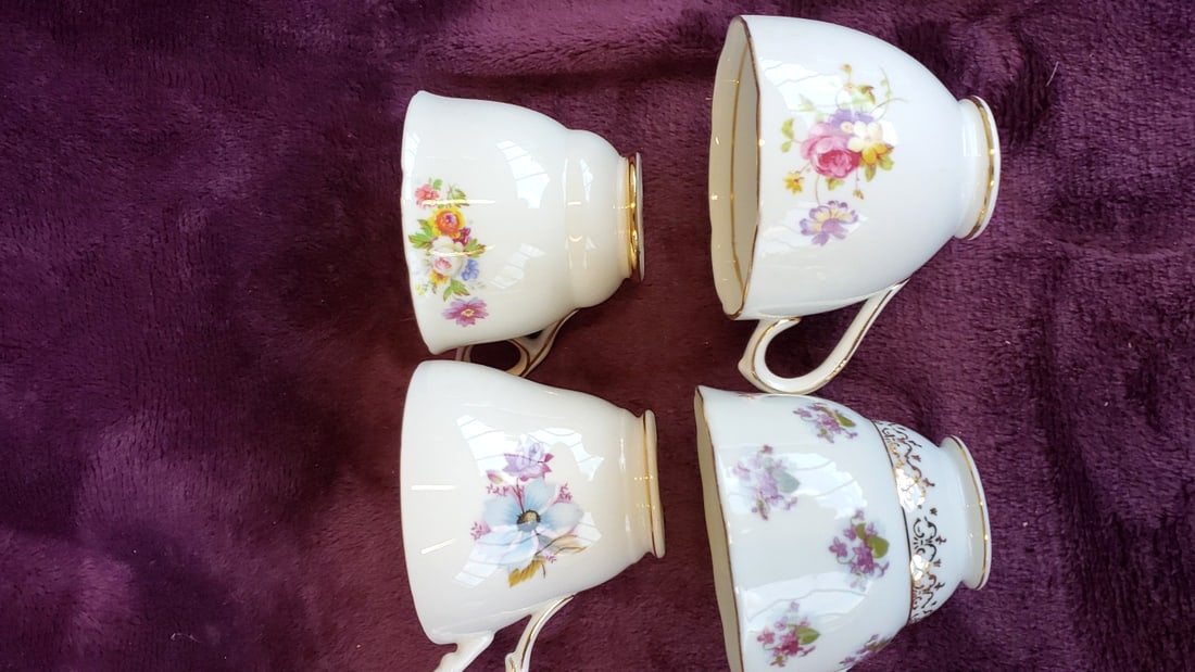 Lot of 10 Floral Fine Bone China Teacups: Foley, Rosina, Royal Jackson, Royal Windsor, Woodlands - 6