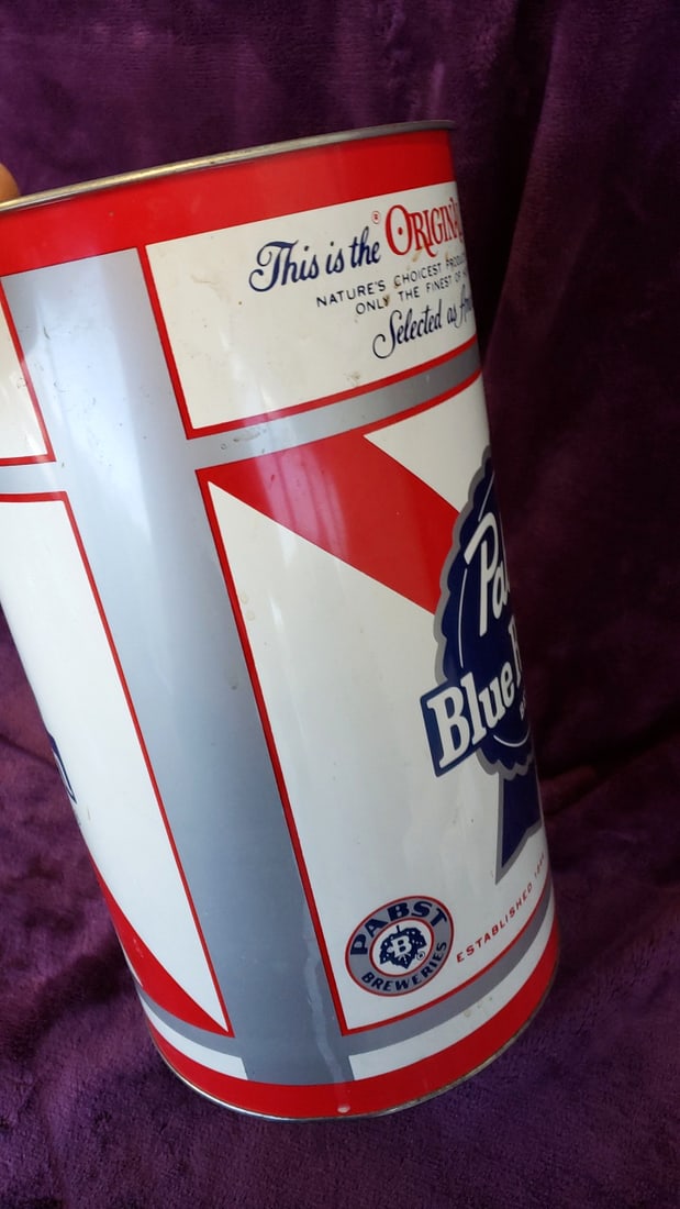 Pabst Blue Ribbon Beer Metal Wastebasket Trash Can by J.L. Clark - 3