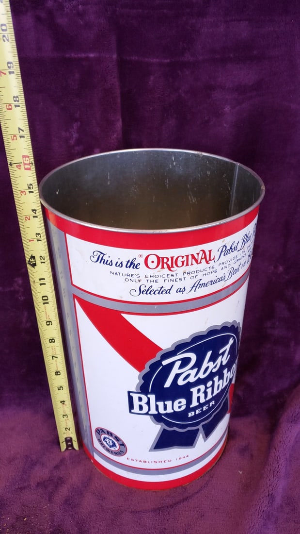 Pabst Blue Ribbon Beer Metal Wastebasket Trash Can by J.L. Clark - 5