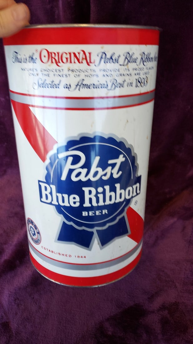 Pabst Blue Ribbon Beer Metal Wastebasket Trash Can by J.L. Clark - 6