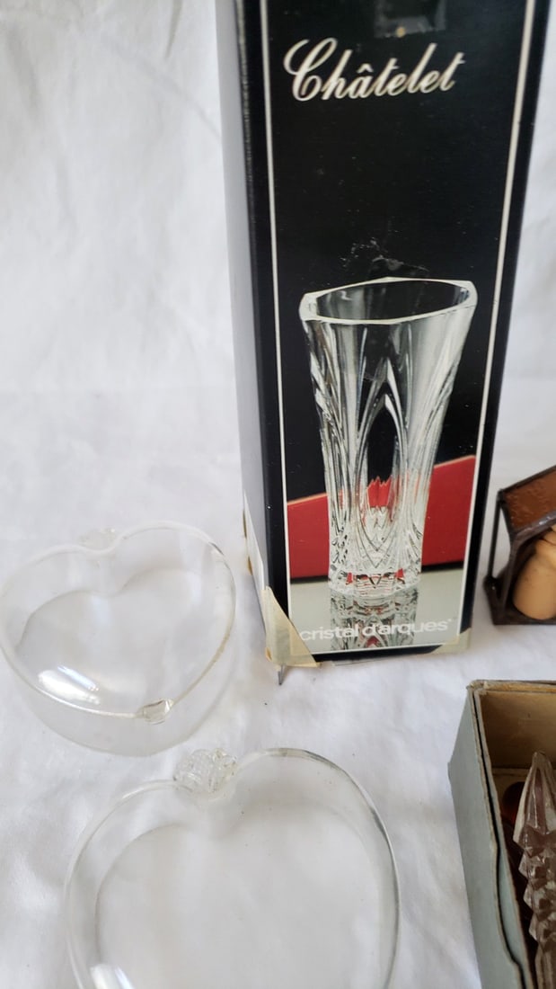 Mixed Glass Crystal Decor Lot Cristal dArques Chtelet Box, Chandelier Prisms, Nativity - 5