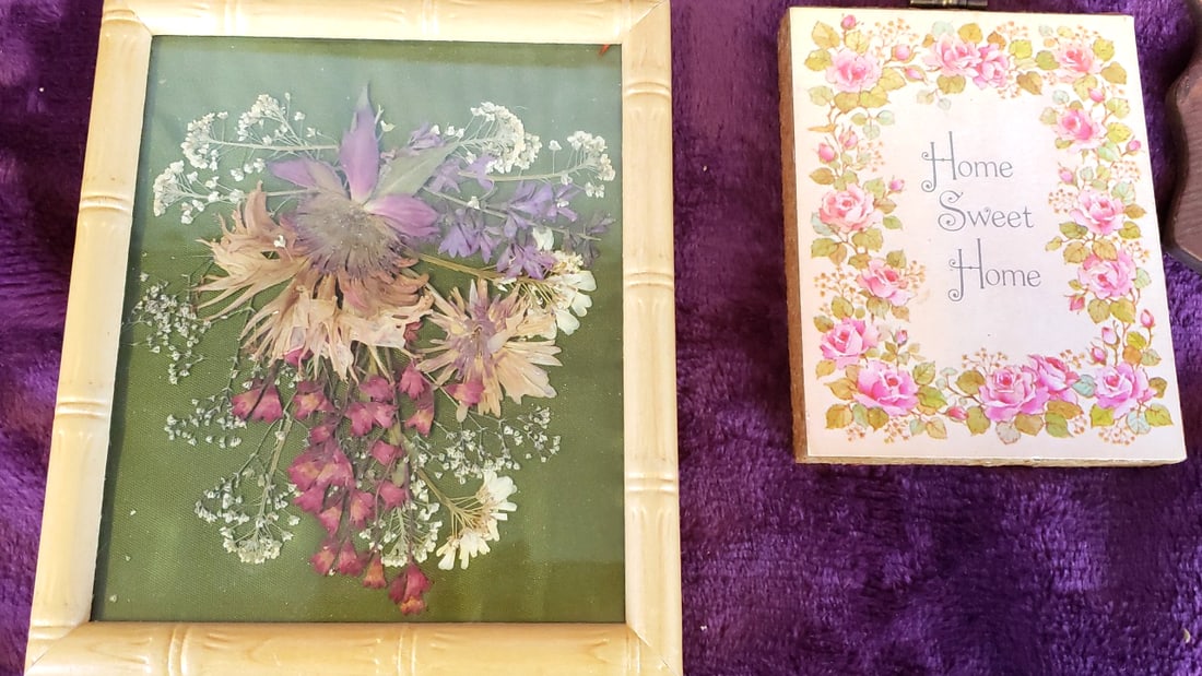 Vintage Floral Home Decor Lot: Trays, Pressed Flower Frame, Home Sweet Home Box & Friends Plaque - 2